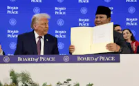 インドネシアのプラボウォ大統領㊨は1月、トランプ米大統領主導のガザ平和評議会に参加を決めた=ロイター
