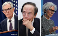 日銀の植田和男総裁㊥が演出したタカ派姿勢は、パウエルFRB議長㊧とラガルドECB総裁のインフレ警戒で打ち消されるのか