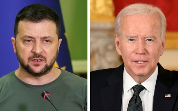 ウクライナのゼレンスキー大統領㊧とバイデン米大統領=ロイター