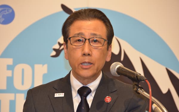 2023年4月の札幌市長選出馬を表明した現職の秋元克広氏（22日、同市）