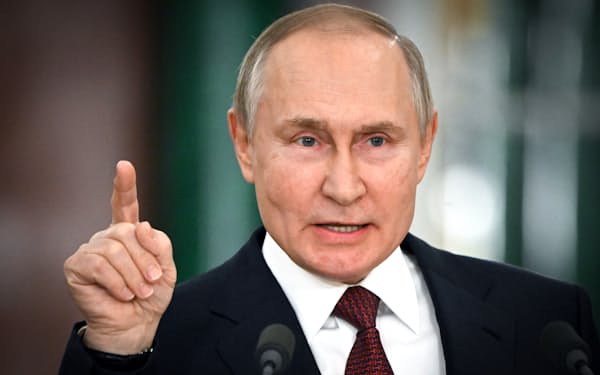２２日、ロシアのプーチン大統領は会見で米国やウクライナを批判した（モスクワ）＝ＡＰ