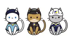 ニャルソックの仲間たち。左から介護の「ココ」、警備の「あるる」、ビル管理の「ソックス」 ニャルソックの仲間たち。左から介護の「ココ」、警備の「あるる」、ビル管理の「ソックス」