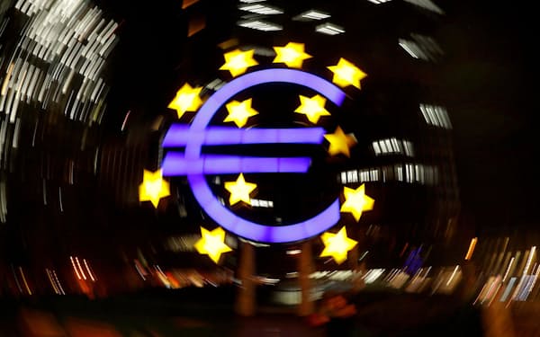 FILE PHOTO: The euro sign is photographed in front of the former head quarter of the European Central Bank in Frankfurt, Germany, April 9, 2019. Picture is taken on slow shutter speed while the camera was moved.  REUTERS/Kai Pfaffenbach/File Photo