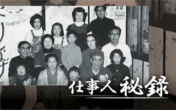 創業者の木戸浦相三氏（最前列の右から２番目）と家族（1974年）