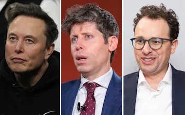 (写真左から)スペースXのイーロン・マスク氏=AP、オープンAIのサム・アルトマン氏=ロイター、アンソロピックのダリオ・アモデイ氏