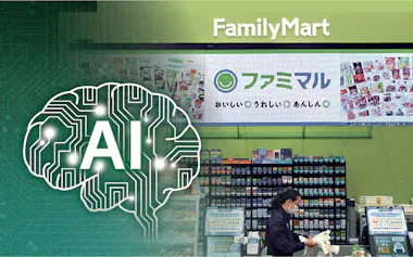 ファミリーマートはレジの上に設置したデジタルサイネージを通じ、メディアコマースに力を入れる