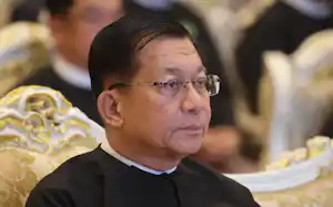 21年の政変を首謀したミンアウンフライン前国軍最高司令官は自ら大統領の座に就く(3月28日、ネピドー)=小林健撮影 21年の政変を首謀したミンアウンフライン前国軍最高司令官は自ら大統領の座に就く(3月28日、ネピドー)=小林健撮影