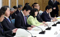 租税特別措置・補助金見直しに関する関係閣僚会議で発言する片山財務相(手前から4人目)=10日午前、首相官邸