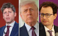 左からオープンAIのアルトマン氏、トランプ米大統領、アンソロピックのダリオ・アモデイCEO=写真はすべてロイター