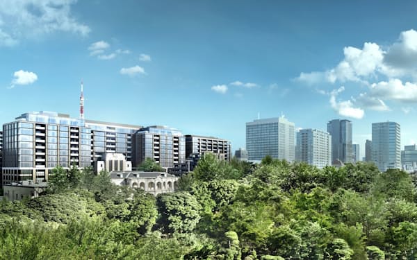 三井不動産と三菱地所が東京都港区で開発する「三田ガーデンヒルズ」（完成イメージ図）は価格が全戸１億円以上とされる