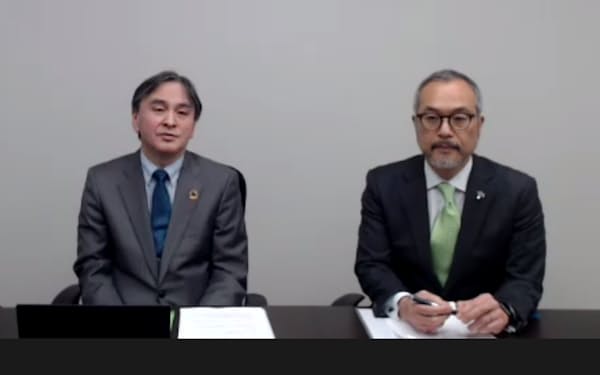 オンライン会見の様子。左がナノキャリア秋永社長、右がアクセリードの藤沢社長
