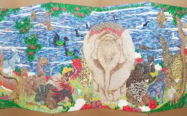 マスキングテープで再現した伊藤若冲「鳥獣花木図屏風」