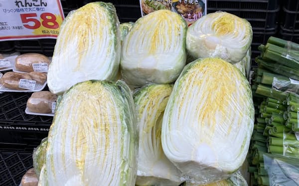 白菜は茨城県産の入荷が減った（都内の食品スーパー）