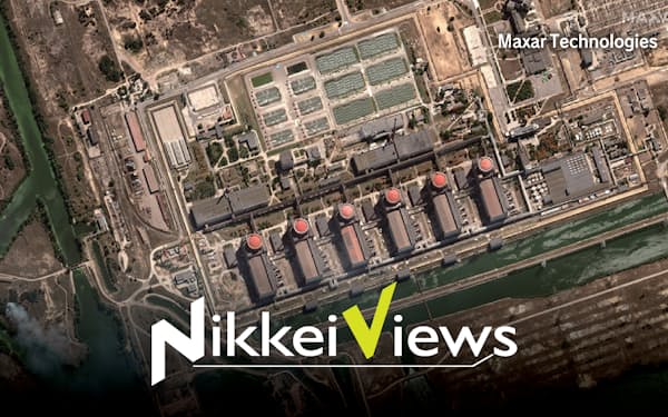 ウクライナ南部ザポロジエ原子力発電所の衛星写真（2022年8月29日撮影）Satellite image ©2022 Maxar Technologies.