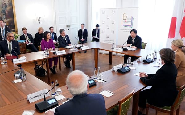 日本はG7の議長国として外相会合に臨んだ（18日、ミュンヘン）＝外務省提供