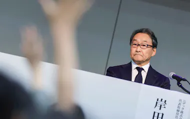 記者会見するニデックの岸田光哉社長(13日、東京都千代田区)