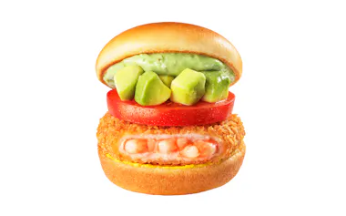 期間限定で販売する「アボカド海老カツバーガー〜国産バジルマヨ〜」