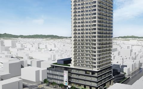 西武線小川駅前で建設予定の高層マンション（完成予想図）
