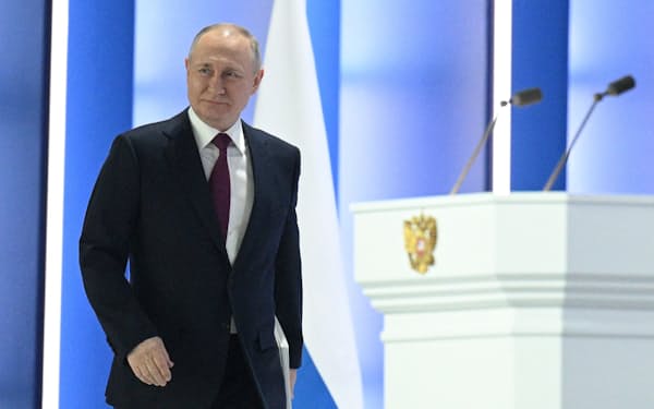 ２１日、プーチン大統領は年次教書演説を行った（モスクワ）＝ロイター