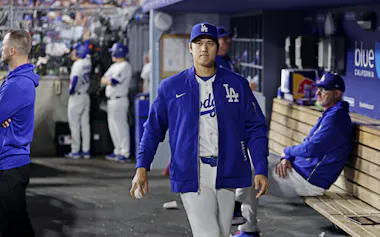 ジャイアンツ戦で先発メンバーから外れたドジャース・大谷(14日、ロサンゼルス)=共同