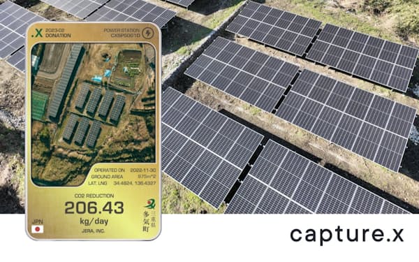 購入すると太陽光発電のＣＯ２削減量をリアルタイムで確認できるNFT「capture.x （キャプチャーエックス）」