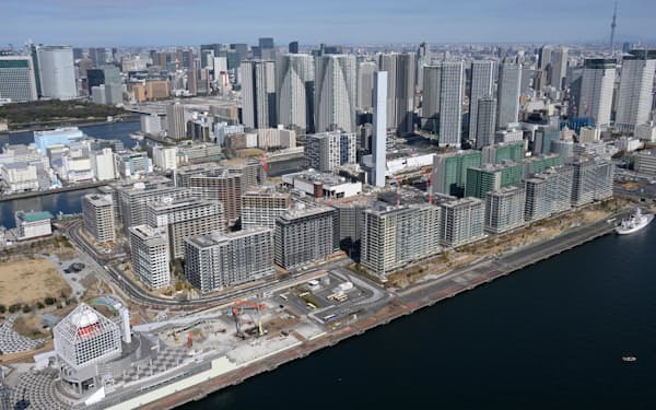 東京五輪・パラリンピックの選手村として使われた大型マンション群「晴海フラッグ」（東京都中央区）