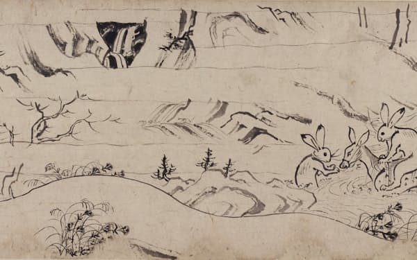 国宝「鳥獣人物戯画」は兎を人、鹿を馬に見立てた世界を表現する（栂尾山高山寺蔵）