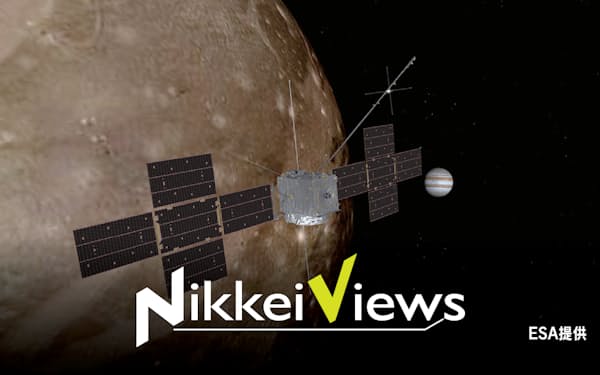 木星の衛星「ガニメデ」に接近するJUICE探査機（想像図、ＥＳＡ提供）