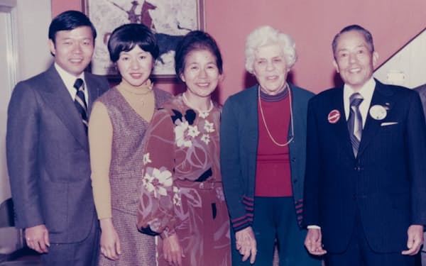 米国でカーター氏の母リリアンさん（右から２人目）を訪問。左端が筆者（1977年）