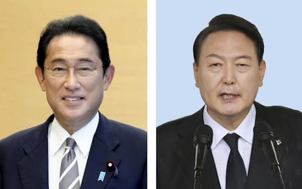岸田文雄首相（左）と韓国の尹錫悦大統領＝共同