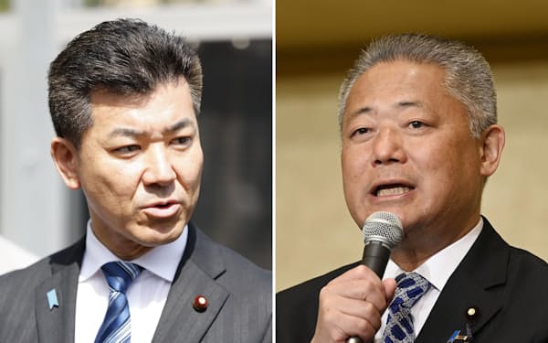 立憲民主党の泉代表（左）と日本維新の会の馬場代表＝共同