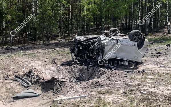 6日、ロシア・ニジニーノブゴロドで作家のザハル・プリレーピン氏の車が爆発した（連邦捜査委員会のテレグラム）＝タス共同