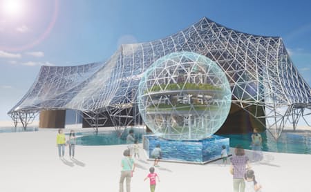 「アクアポニックス」の展示物はパビリオンの外部に設置する（イメージ）=2025年日本国際博覧会大阪パビリオン推進委員会提供