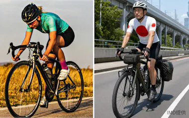 IMDは競争力を自転車(政府)とこぎ手(民間)に分ける。理想(左)と日本(右)のイメージをIMDは生成AIで作成している