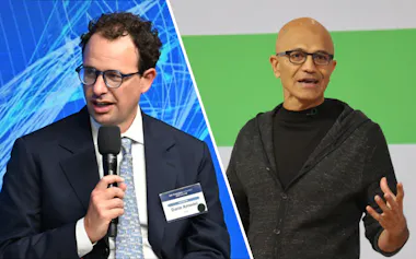 アンソロピックのダリオ・アモデイCEO(写真左)とマイクロソフトのサティア・ナデラCEO