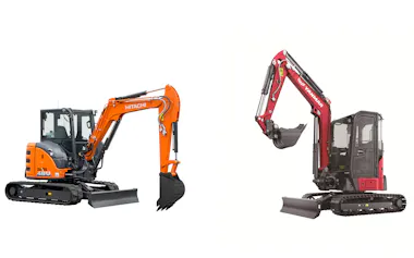 日立建機のミニショベル㊧とYanmar建機のミニショベル