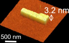 名古屋大が開発した酸化タングステンを使ったナノシートは厚さ３ナノメートル程度（原子間力顕微鏡の画像）