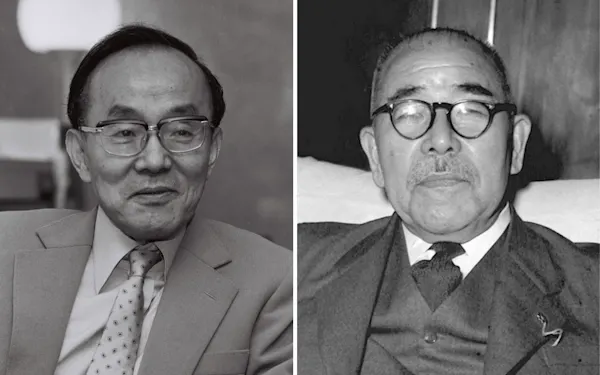 遠藤周作氏(写真左)と十河信二氏=共同