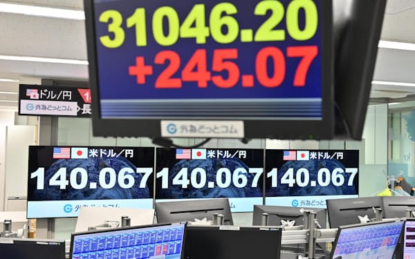 円安・株高は続くとの見方が目立つ（26日午前、東京都港区の外為どっとコム）