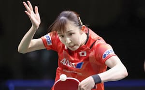 卓球の世界選手権個人戦女子シングルスで銅メダルを獲得した早田ひな＝共同