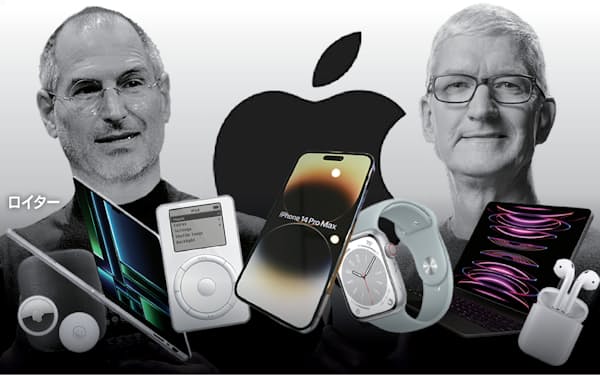 アップルのスティーブ・ジョブズ前CEO（左）から経営のバトンを受け取ったティム・クックCEOは、巨大経済圏をつくり上げた