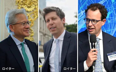 左からエヌビディアのファンCEO、オープンAIのサム・アルトマンCEO、アンソロピックのアモデイCEO