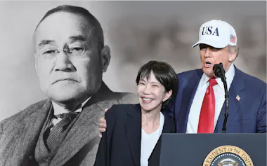 1951年に当時の吉田茂首相㊧=共同=の調印から始まった日米同盟は高市早苗首相㊥とトランプ米大統領に受け継がれた