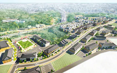 ネクストエナジーが太陽光発電システムを供給する千葉市の大規模街区。330戸以上のZEH住宅を整備する(イメージ)=大東建託提供