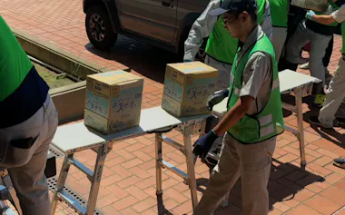 平田機工の軽量コンベヤーは熊本地震の被災地で活躍した(8月、八代市)