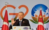 20カ国・地域首脳会議（G20サミット）に出席するために訪問したインドで記者会見するトルコのエルドアン大統領（10日）=ロイター