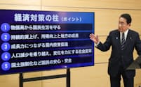新たな経済対策の柱を説明する岸田首相（25日、首相官邸）