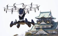 3月に大阪城公園で空飛ぶクルマの実証実験を行った（大阪市）