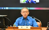 沖縄県危機管理対策本部会議で発言する玉城デニー知事（22日午前、県庁）