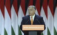 オルバン氏はウクライナのＥＵ加盟交渉への反対姿勢を鮮明にした（18日、ブダペスト）＝ＡＰ